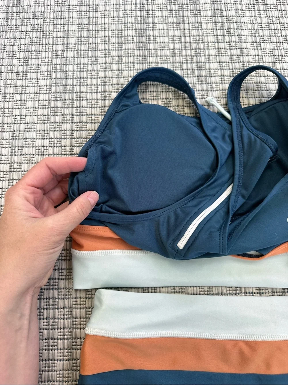 Nani Recycled Atlantic color block cut back crop swim top and bottom sz Small